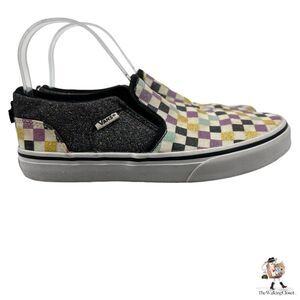 Vans Glitter Loafers Womens 6.5 Checkered Slip On Laceless Skateboarding Sneaker